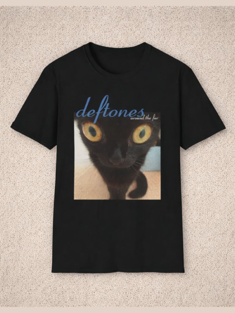 Vintage Style Deftones Cat Graphic Black T-Shirt Y2K Streetwear
